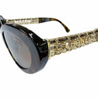 Chanel Logo Leather Cat Eye Sunglasses Brown Marble Gold Demo Lens Eyewear — view 8