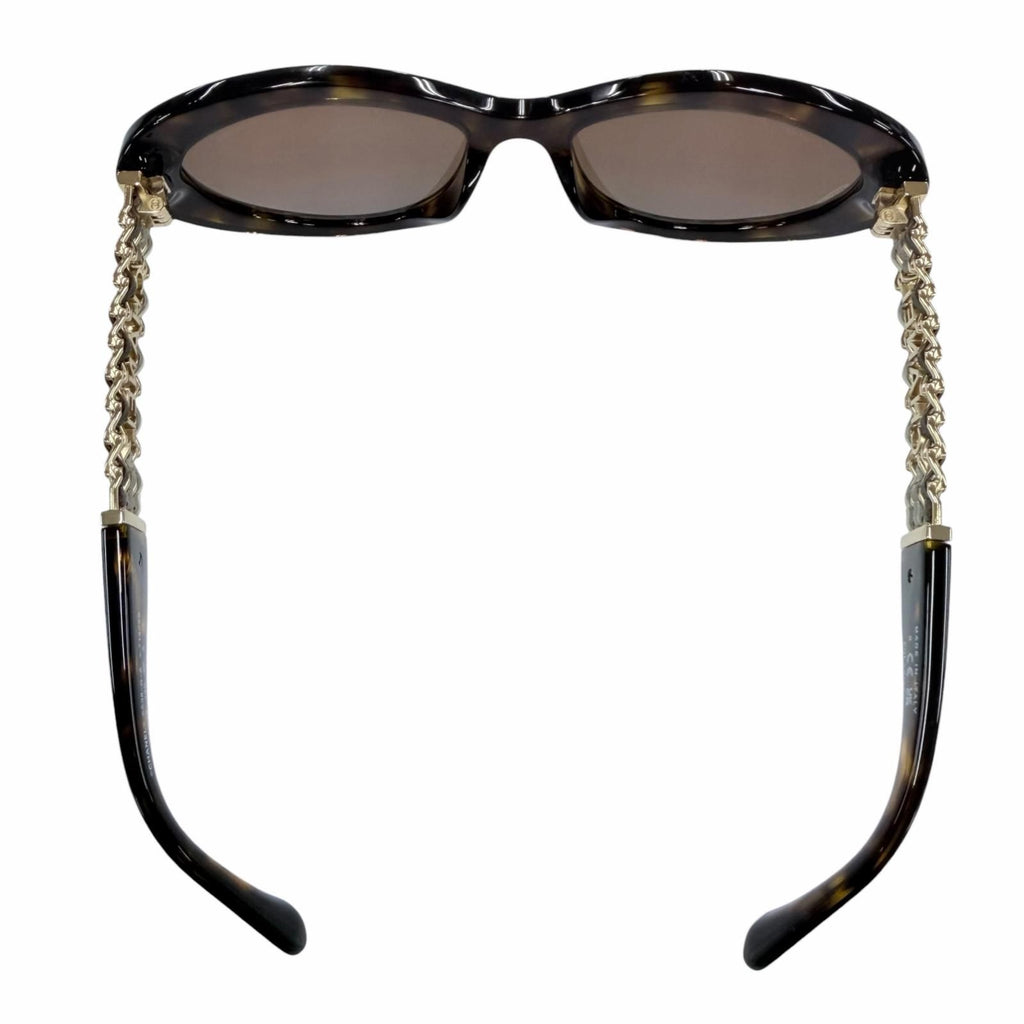 Chanel Logo Leather Cat Eye Sunglasses Brown Marble Gold Demo Lens Eyewear — view 6