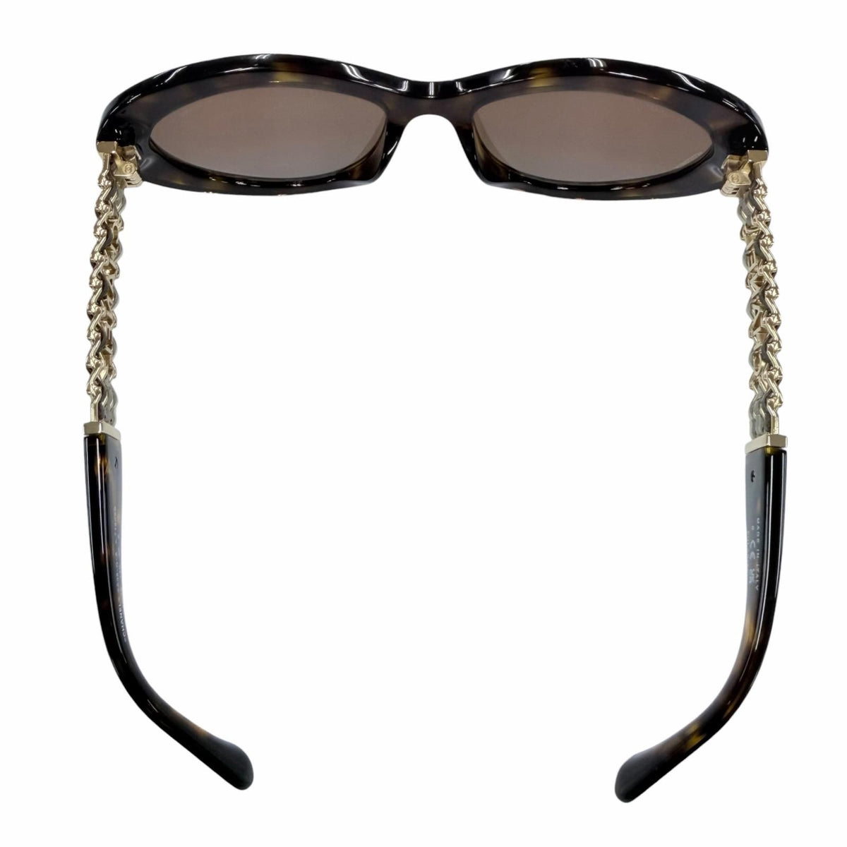 Chanel Logo Leather Cat Eye Sunglasses Brown Marble Gold Demo Lens Eyewear — view 6