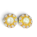 Chanel Vintage Metal Eco Pearl Crystal Bijou Earrings Gold