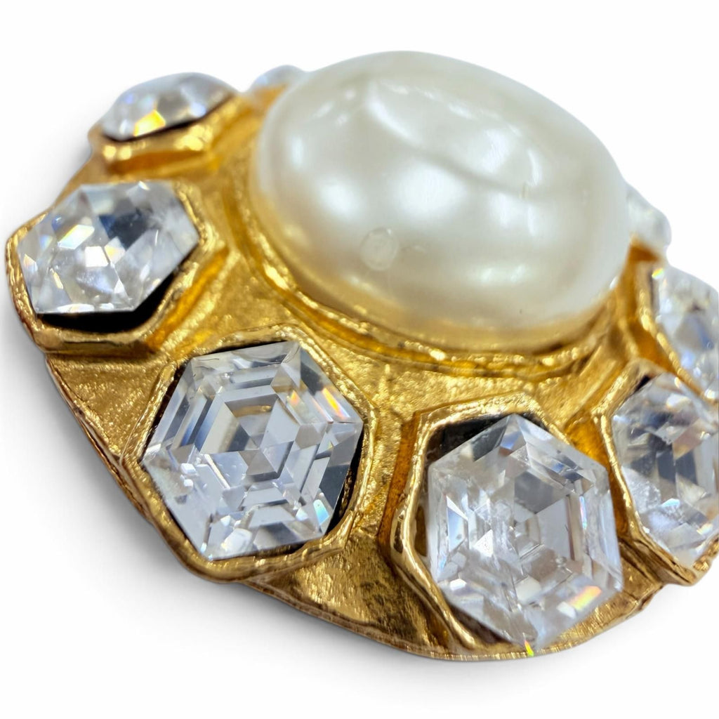 Chanel Vintage Metal Eco Pearl Crystal Bijou Earrings Gold — view 6