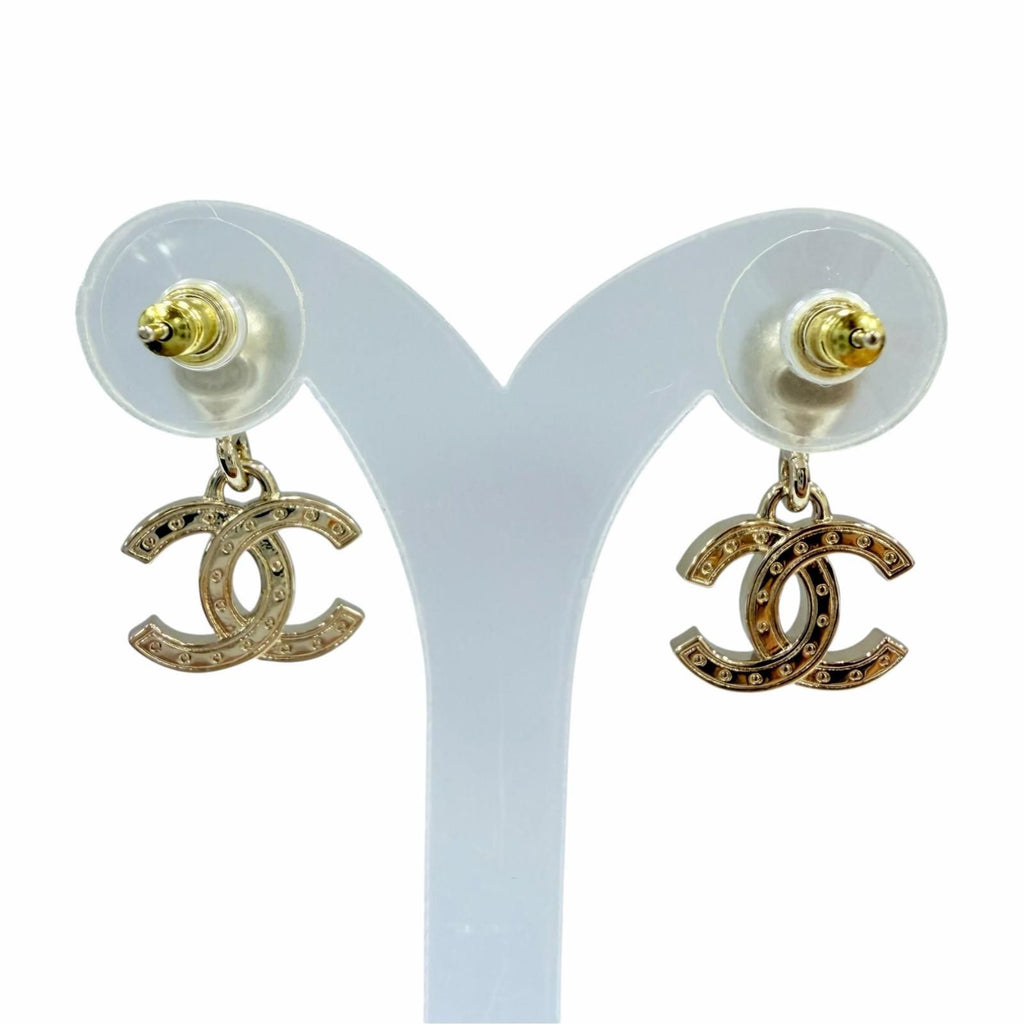 Chanel CC Logo Crystal Bijou Droplet Shape Earrings Gold — view 3