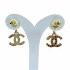 Chanel CC Logo Crystal Bijou Droplet Shape Earrings Gold — view 3