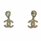 Chanel CC Logo Crystal Bijou Droplet Shape Earrings Gold