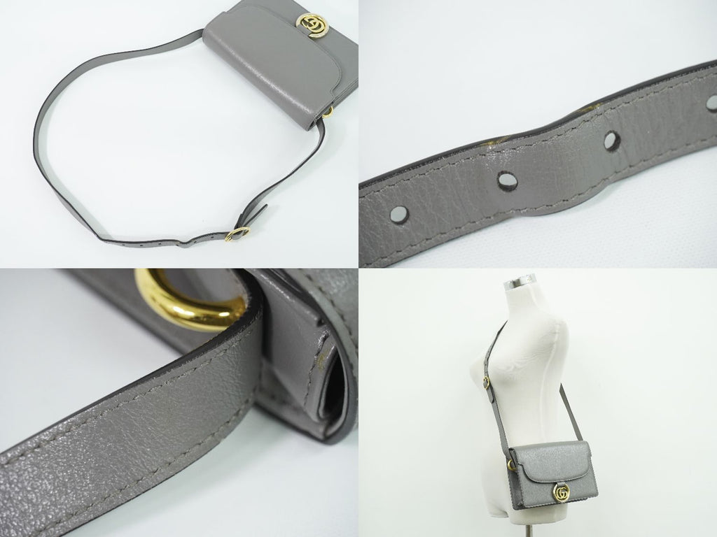 Gucci GG Marmont Shoulder Bag Pochette Leather Gray — view 6