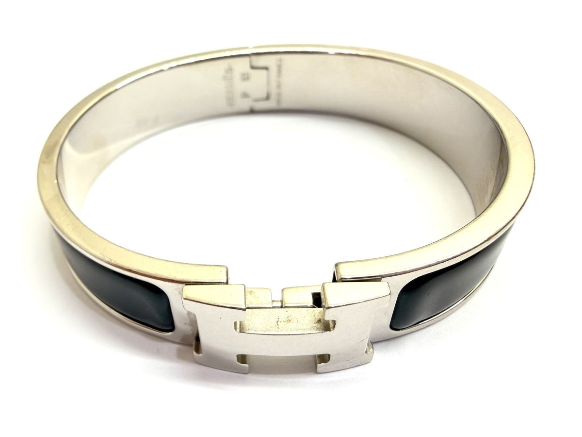 Hermes Clic Clac PM P Bangle Enamel SS Black Bracelet