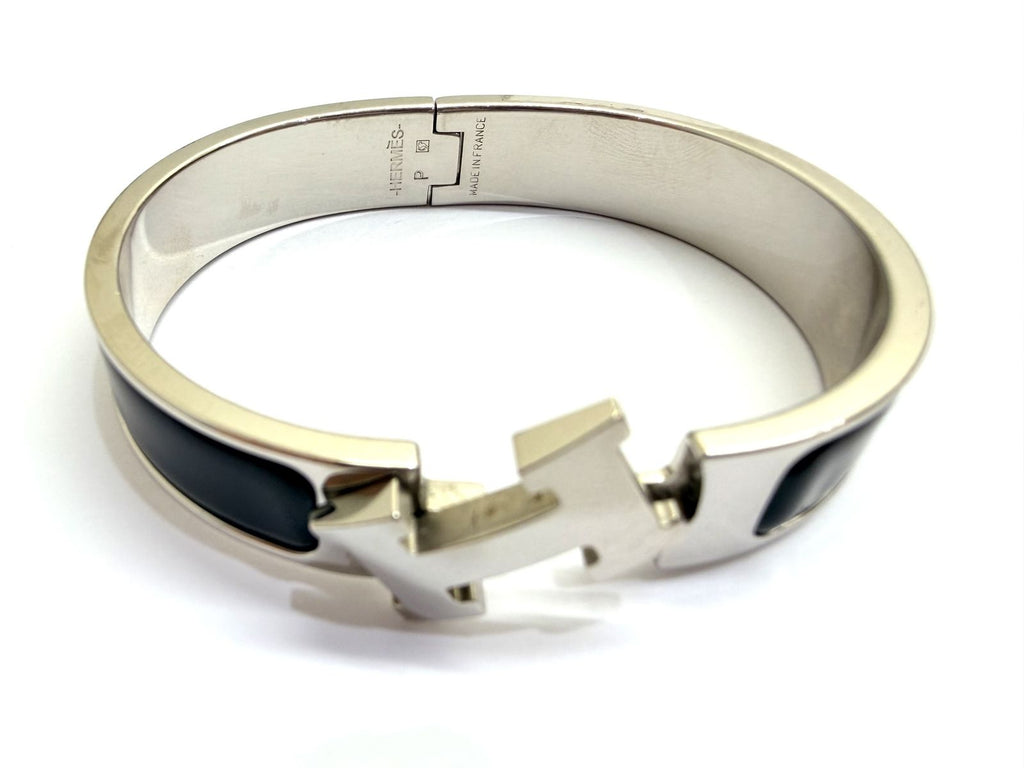 Hermes Clic Clac PM P Bangle Enamel SS Black Bracelet — view 3