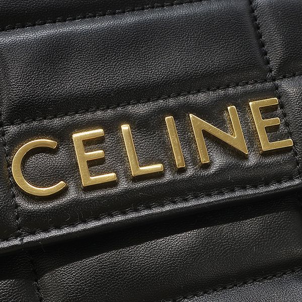 Celine Shoulder Bag Matelasse Monochrome Leather Black Gold Logo Chain — view 5