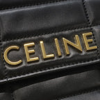 Celine Shoulder Bag Matelasse Monochrome Leather Black Gold Logo Chain — view 5