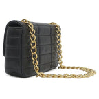 Celine Shoulder Bag Matelasse Monochrome Leather Black Gold Logo Chain — view 2