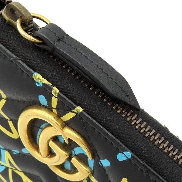 Gucci Wallet Ghost Zip Around Leather Black Yellow Blue Vintage GG Star Doodle — view 7
