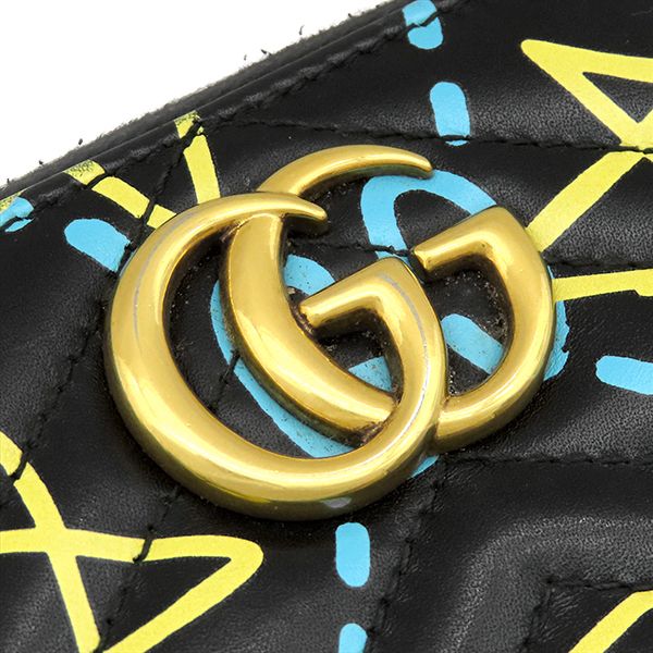 Gucci Wallet Ghost Zip Around Leather Black Yellow Blue Vintage GG Star Doodle — view 6