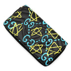 Gucci Wallet Ghost Zip Around Leather Black Yellow Blue Vintage GG Star Doodle — view 2