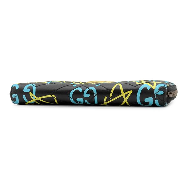 Gucci Wallet Ghost Zip Around Leather Black Yellow Blue Vintage GG Star Doodle — view 3
