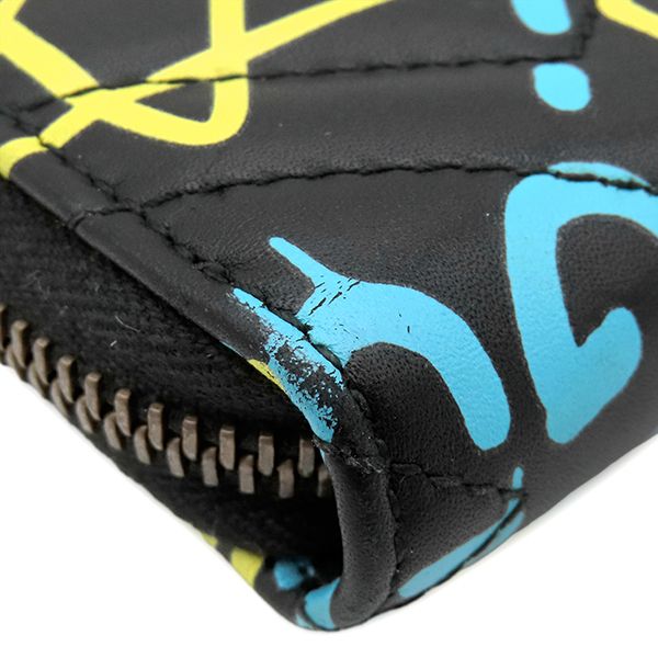 Gucci Wallet Ghost Zip Around Leather Black Yellow Blue Vintage GG Star Doodle — view 4