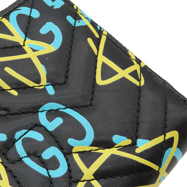 Gucci Wallet Ghost Zip Around Leather Black Yellow Blue Vintage GG Star Doodle — view 5