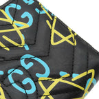 Gucci Wallet Ghost Zip Around Leather Black Yellow Blue Vintage GG Star Doodle — view 5