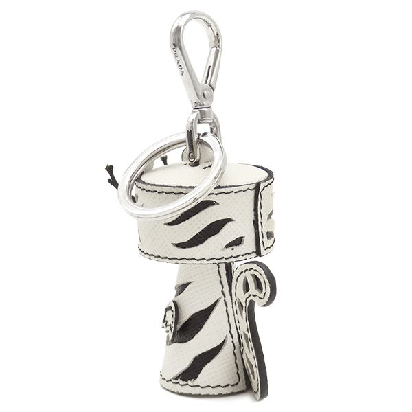 Prada Key Holder White Tiger Leather Black Silver Animal Charm — view 2