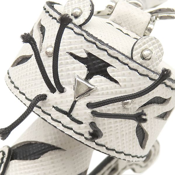 Prada Key Holder White Tiger Leather Black Silver Animal Charm — view 3