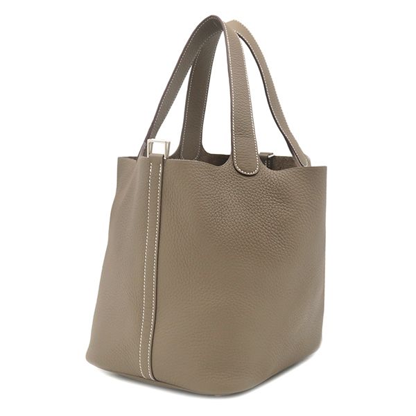 Hermes Handbag Picotin Lock MM 22 Taurillon Clemence Etoupe Silver Greige — view 2