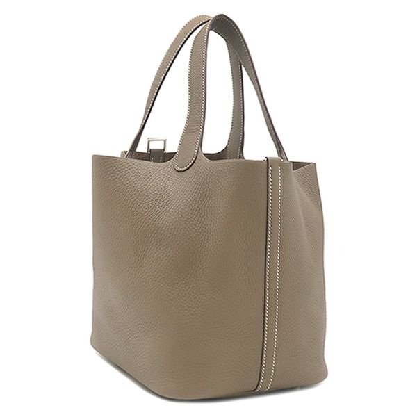 Hermes Handbag Picotin Lock MM 22 Taurillon Clemence Etoupe Silver Greige — view 3