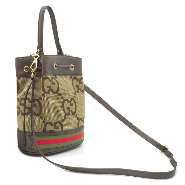 Gucci 2-Way Jumbo GG Ophidia Leather Canvas Beige Ebony Gold Bucket Bag — view 2