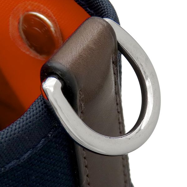 Hermes 2-Way Sac de Panthere Je Groom Canvas Toile Chevron Navy Orange Silver — view 6