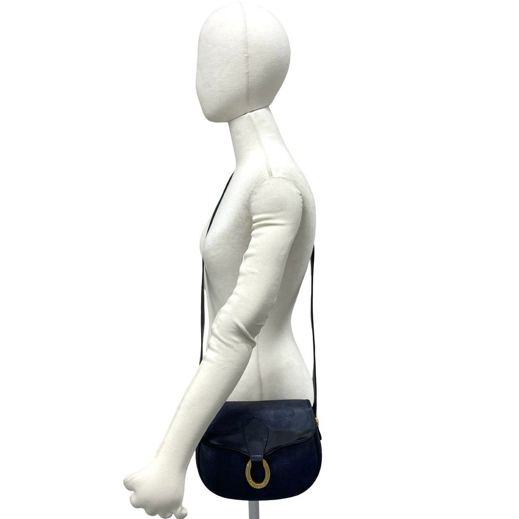Dior Vintage Logo Trotter Leather Shoulder Bag Pochette Navy — view 2