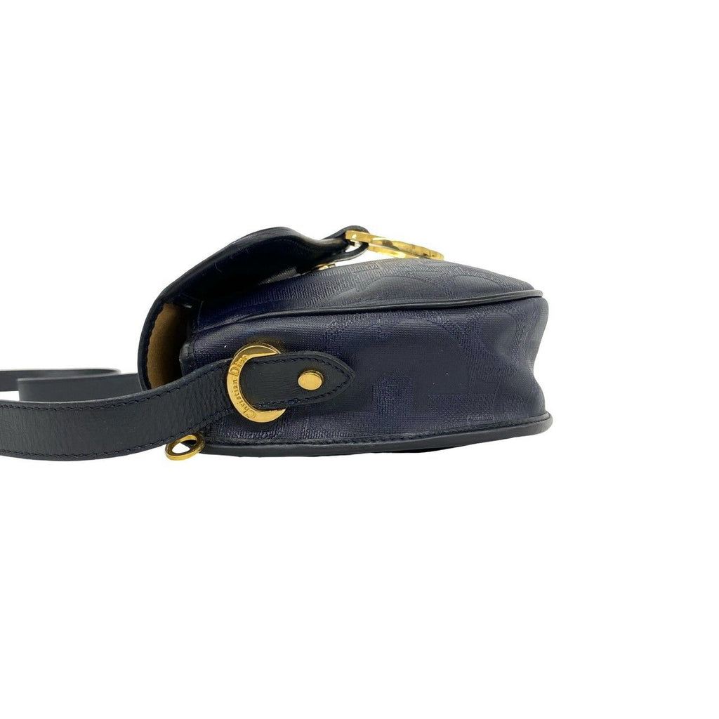 Dior Vintage Logo Trotter Leather Shoulder Bag Pochette Navy — view 5