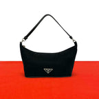 Prada Triangle Logo Tessuto Pocono Nylon Leather Shoulder Bag Black
