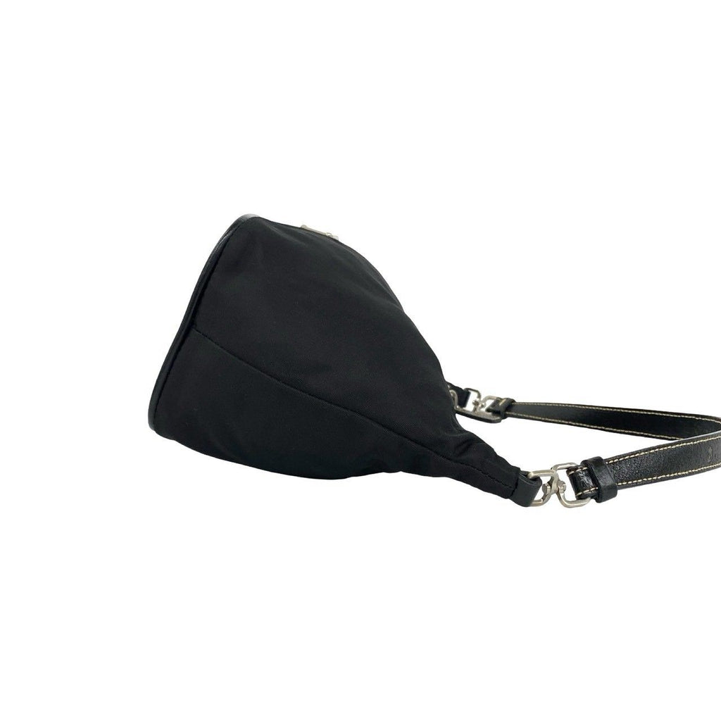 Prada Triangle Logo Tessuto Pocono Nylon Leather Shoulder Bag Black — view 6