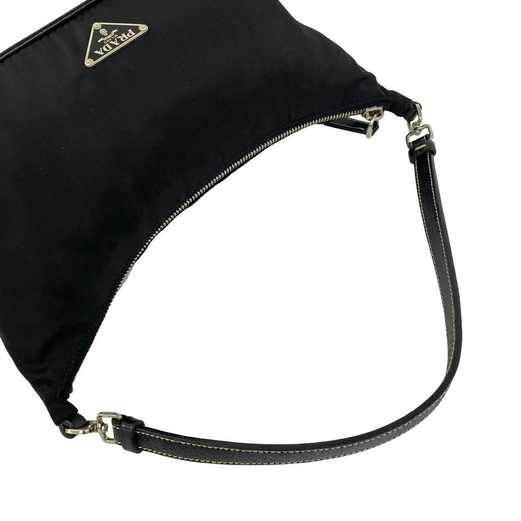 Prada Triangle Logo Tessuto Pocono Nylon Leather Shoulder Bag Black — view 3