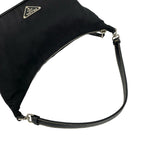 Prada Triangle Logo Tessuto Pocono Nylon Leather Shoulder Bag Black — view 3