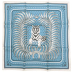 Hermes Carre 55 Tiger Royal King's Scarf Silk Light Blue