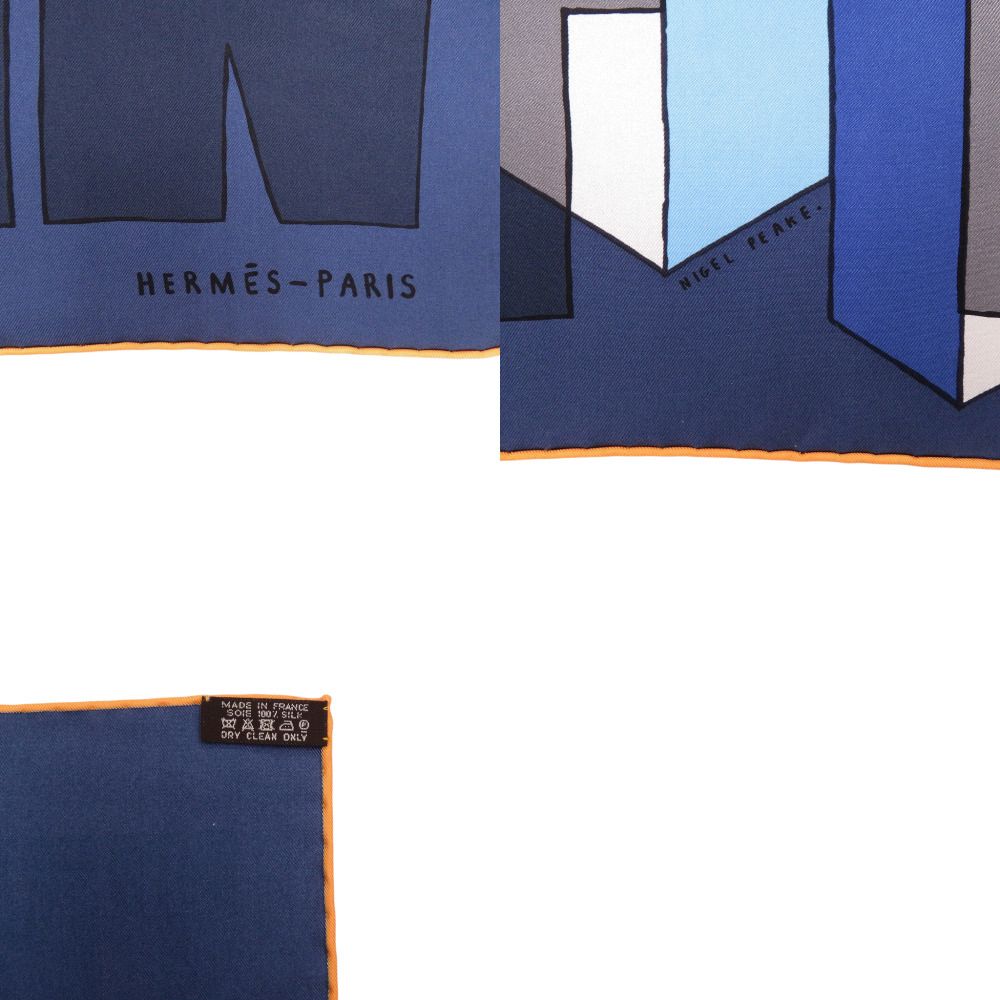 Hermes Carre 65 the Nature of Man's Essence Silk Navy Scarf — view 3