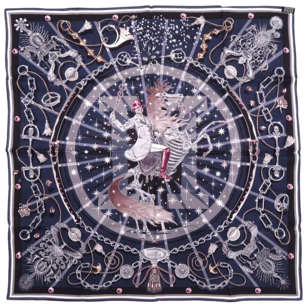 Hermes Carre 65 C'est la Fete Silk Navy Scarf — view 2