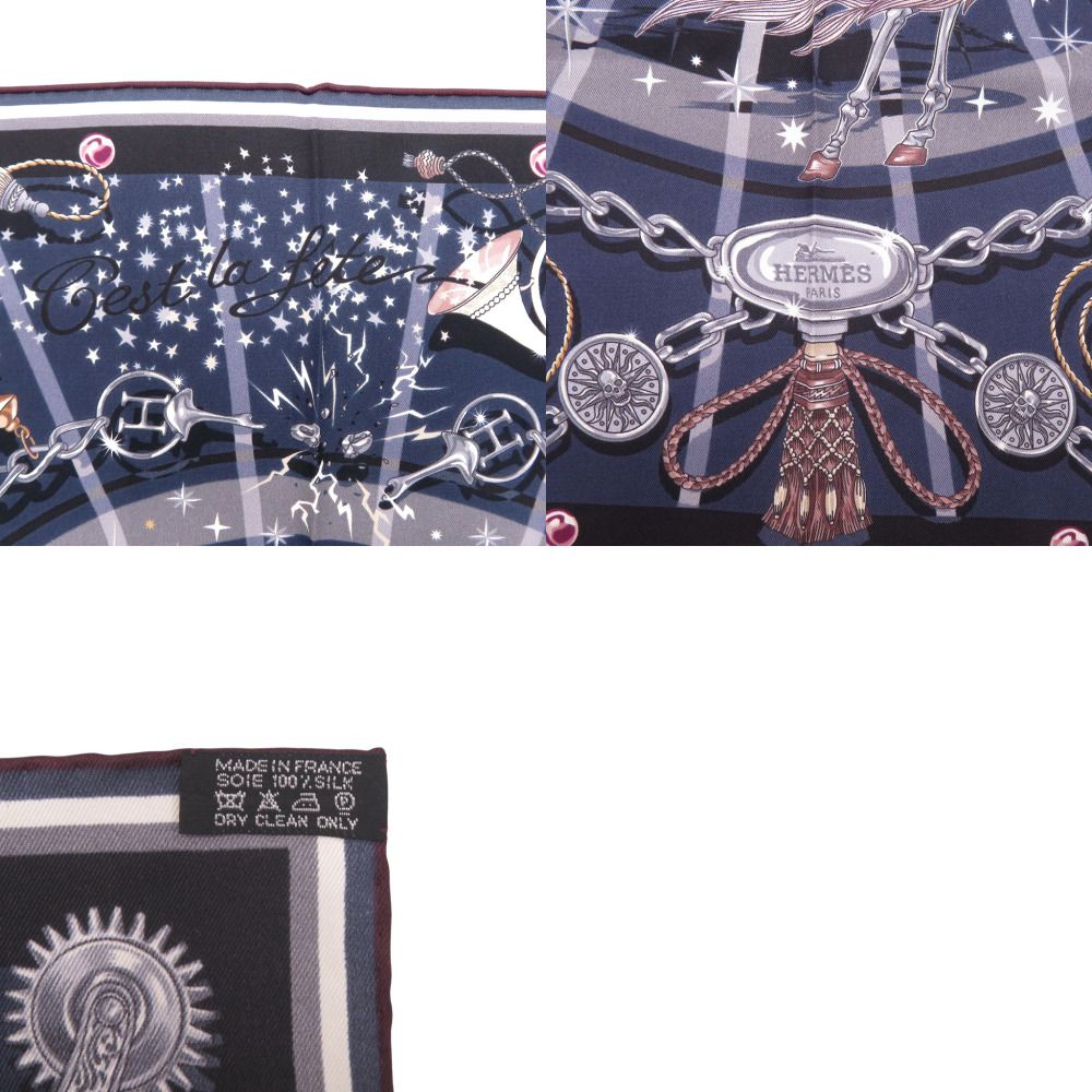 Hermes Carre 65 C'est la Fete Silk Navy Scarf — view 3