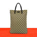 Gucci GG Supreme Logo Pattern Leather Polyurethane Tote Bag Business Brown