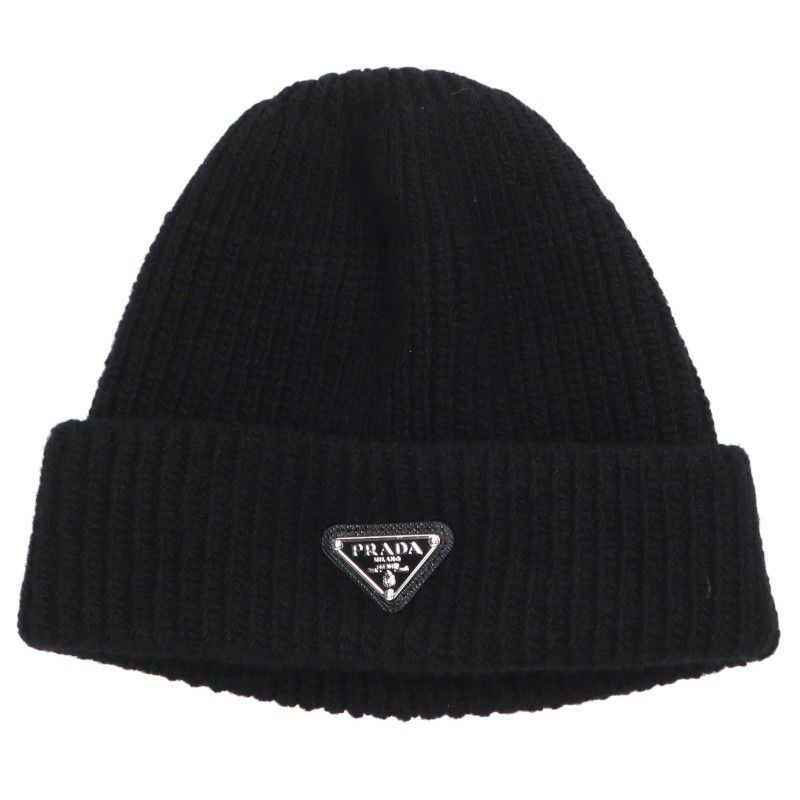 Prada Triangle Plate Wool Cashmere Beanie Hat