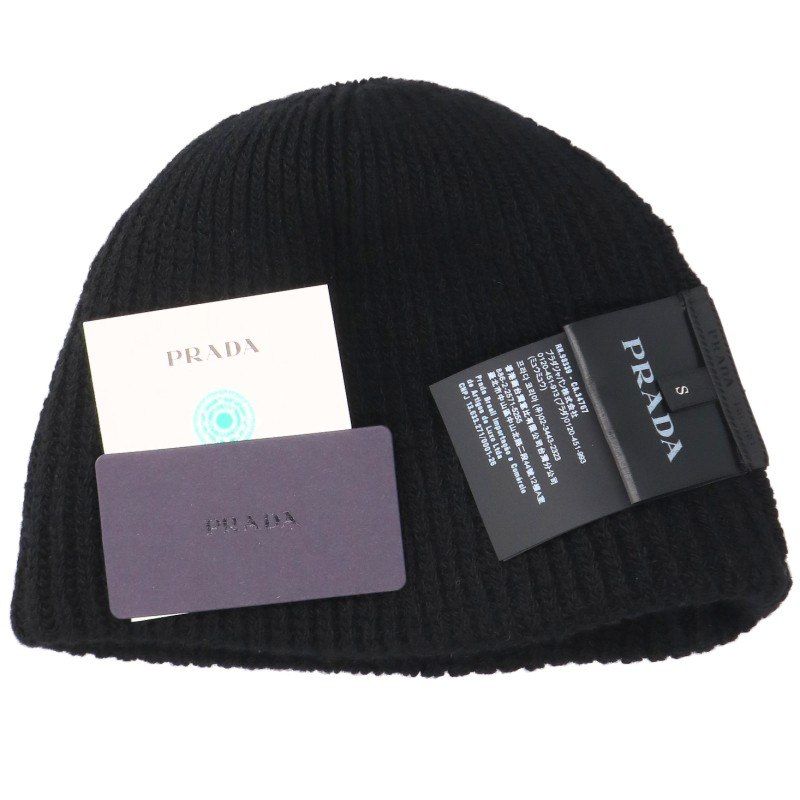 Prada Triangle Plate Wool Cashmere Beanie Hat — view 3