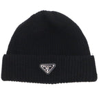 Prada Triangle Plate Wool Cashmere Beanie Hat
