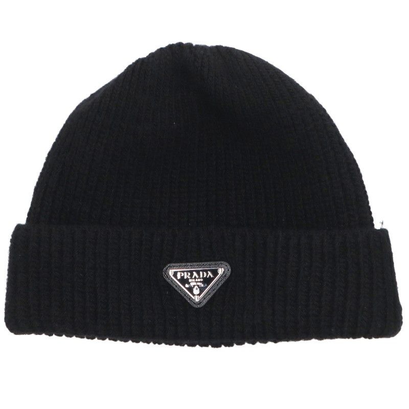 Prada Triangle Plate Wool Cashmere Beanie Hat