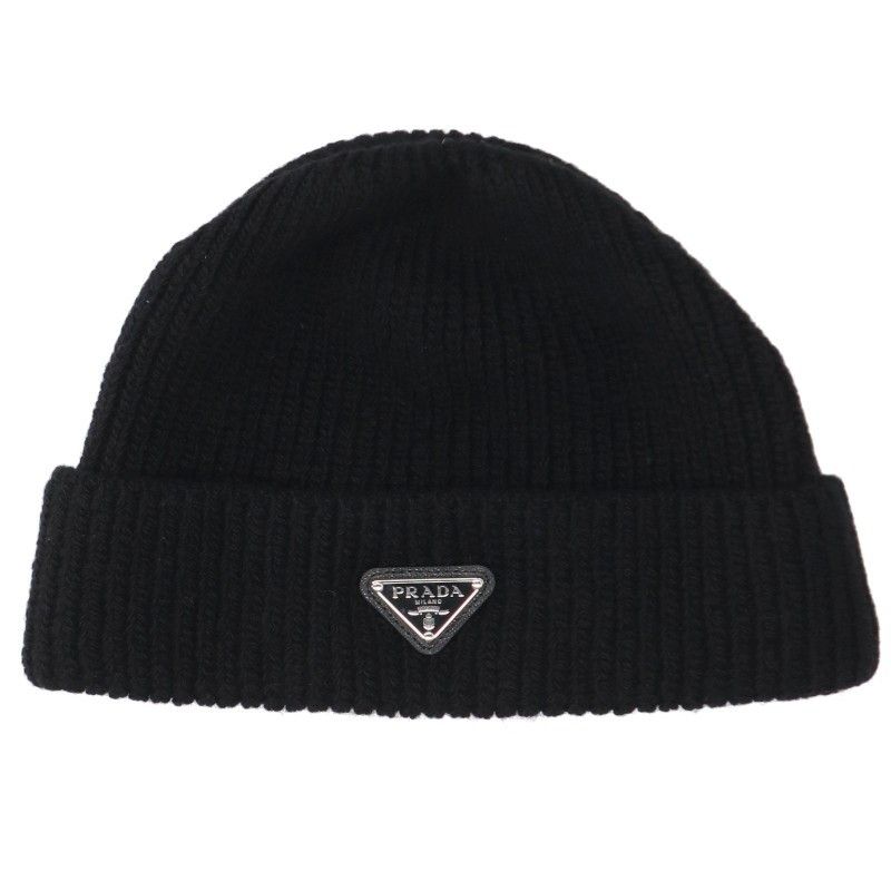 Prada Triangle Plate Wool Cashmere Beanie Hat