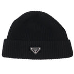 Prada Triangle Plate Wool Cashmere Beanie Hat