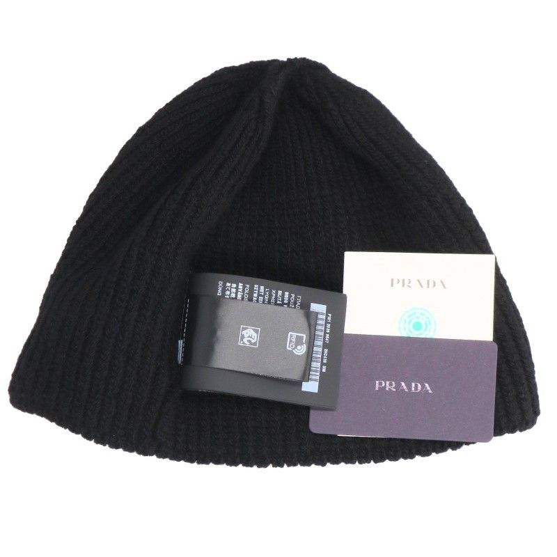 Prada Triangle Plate Wool Cashmere Beanie Hat — view 3