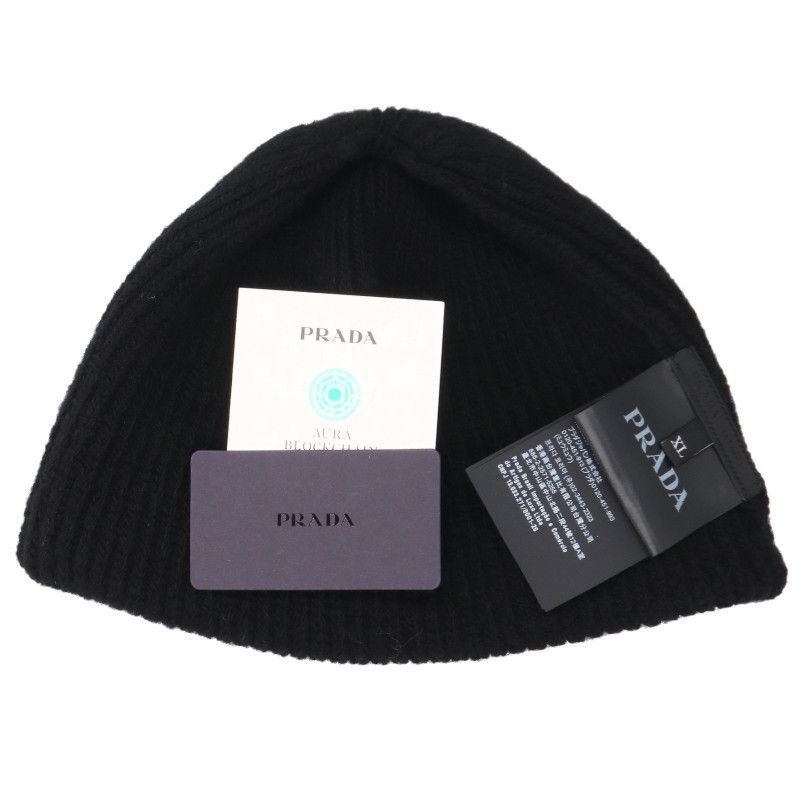 Prada Triangle Plate Wool Cashmere Beanie XL Hat — view 3