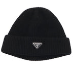 Prada Triangle Plate Wool Cashmere Beanie XL Hat