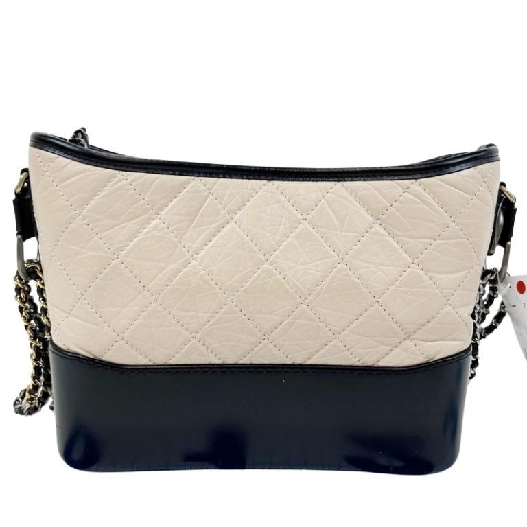 Chanel Shoulder Bag Gabrielle Beige Black Calfskin Leather CC Logo 2-Way Chain — view 2