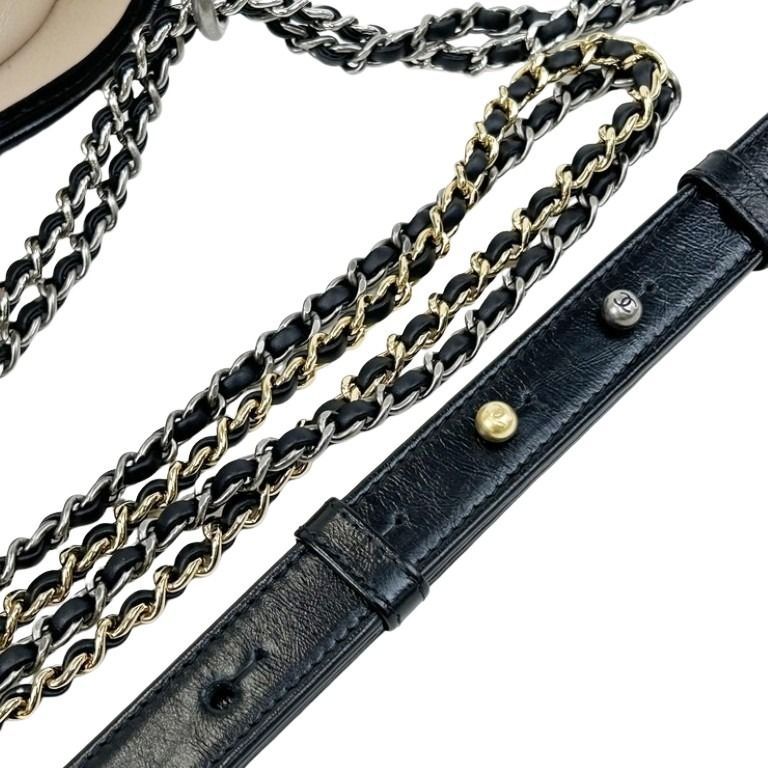 Chanel Shoulder Bag Gabrielle Beige Black Calfskin Leather CC Logo 2-Way Chain — view 6