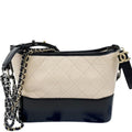 Chanel Shoulder Bag Gabrielle Beige Black Calfskin Leather CC Logo 2-Way Chain